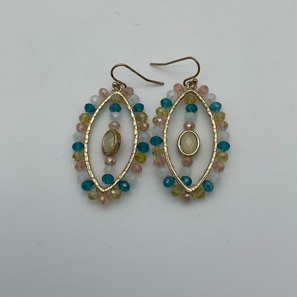 Marquise Shaped Gold tone Pastel Acrylic Beads Drop Earrings Fish Hook Backs - Picture 1 of 5